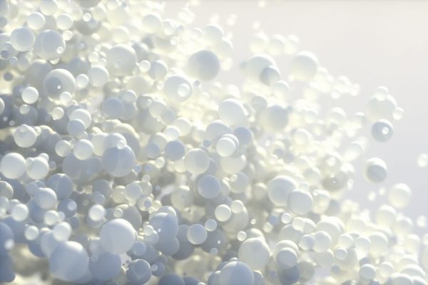 Abstract background of 3d spheres. Modern plastic pastel bubbles. Concept of science physics nano render lossy balls